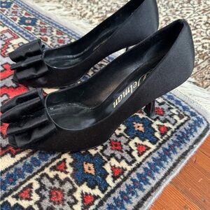 Delman black satin heels